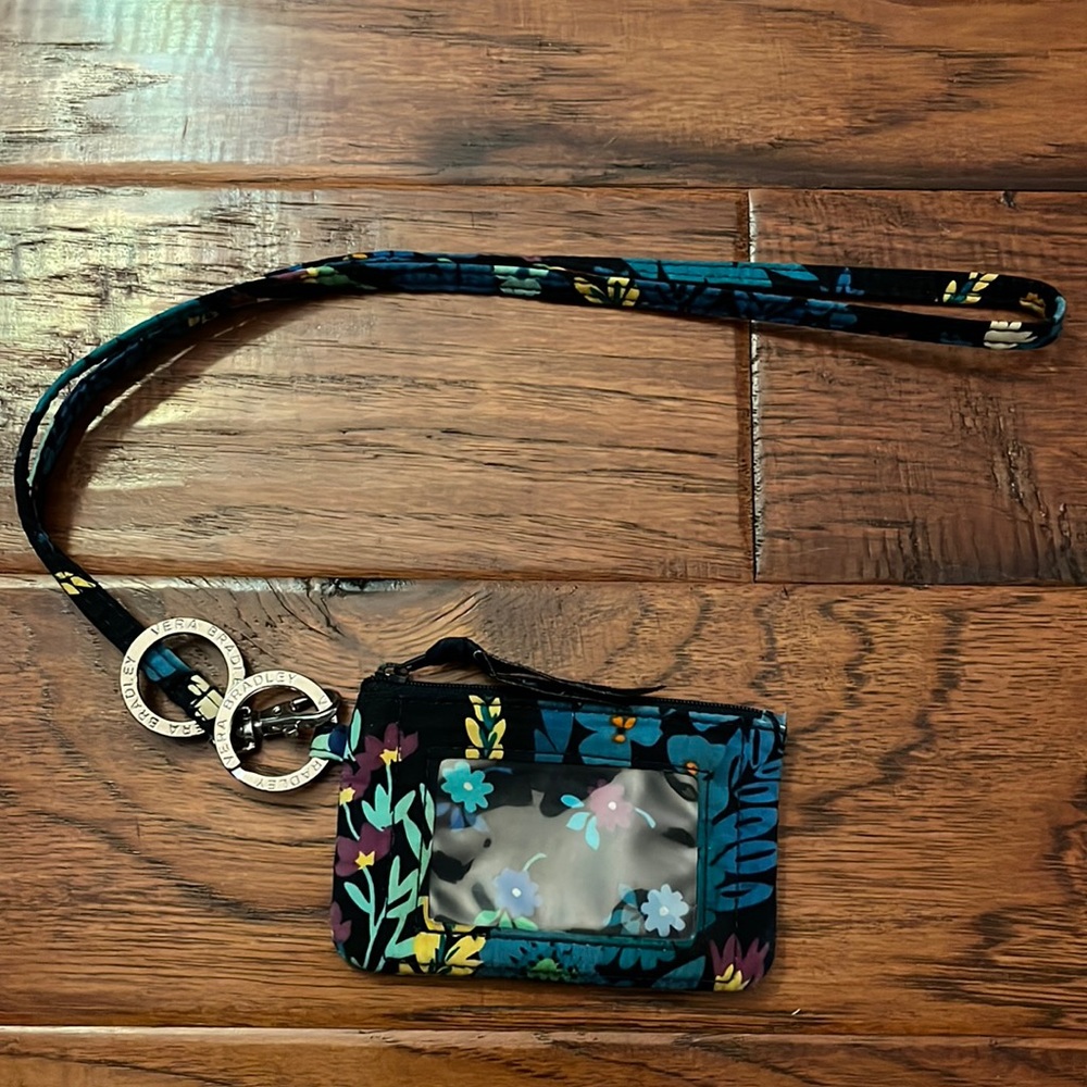 Vera Bradley ID Wallet with Matching Lanyard, Zippered Top, ID Window, & Pocket.